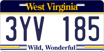 WV license plate 3YV185