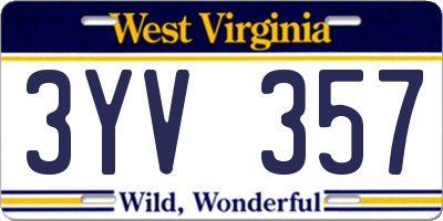 WV license plate 3YV357