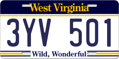 WV license plate 3YV501