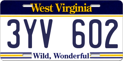 WV license plate 3YV602