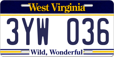 WV license plate 3YW036