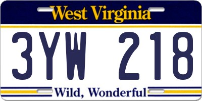 WV license plate 3YW218