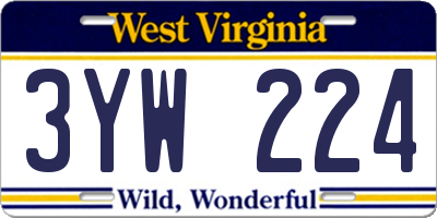WV license plate 3YW224