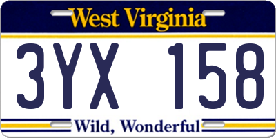 WV license plate 3YX158