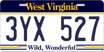 WV license plate 3YX527