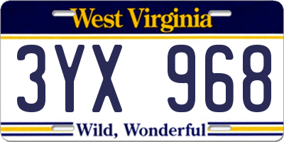 WV license plate 3YX968