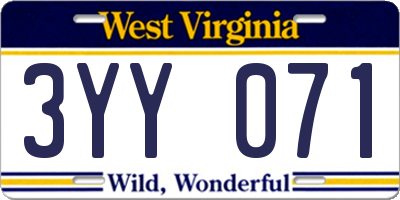 WV license plate 3YY071