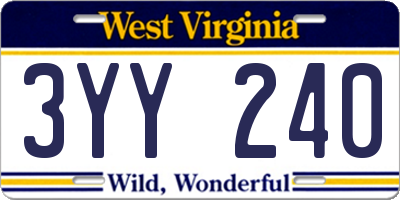 WV license plate 3YY240