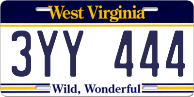 WV license plate 3YY444