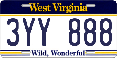 WV license plate 3YY888
