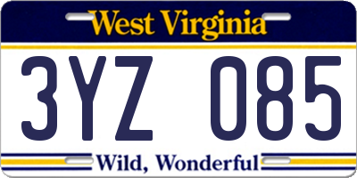 WV license plate 3YZ085