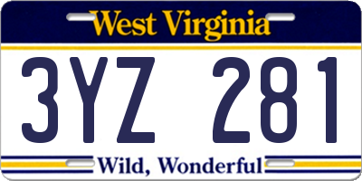 WV license plate 3YZ281
