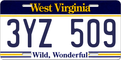 WV license plate 3YZ509