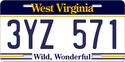 WV license plate 3YZ571