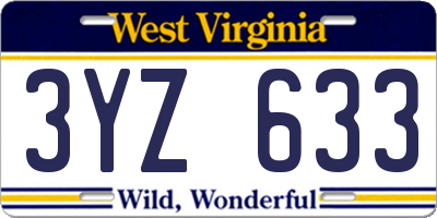 WV license plate 3YZ633