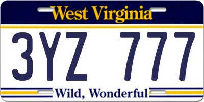 WV license plate 3YZ777