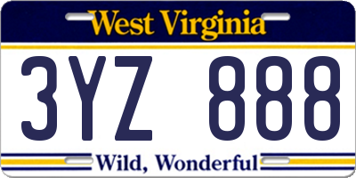 WV license plate 3YZ888