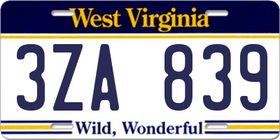 WV license plate 3ZA839