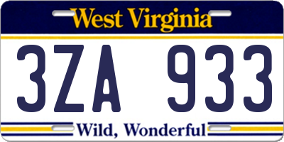 WV license plate 3ZA933
