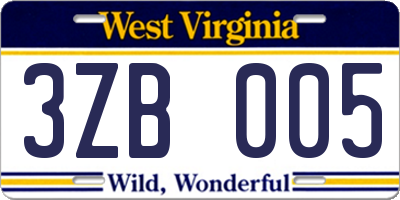 WV license plate 3ZB005