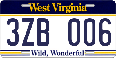 WV license plate 3ZB006