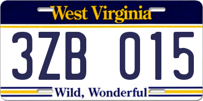 WV license plate 3ZB015