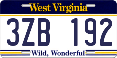 WV license plate 3ZB192