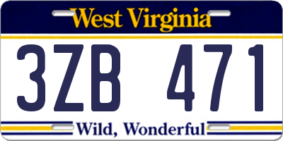 WV license plate 3ZB471