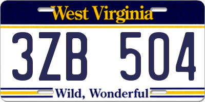 WV license plate 3ZB504