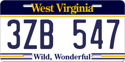 WV license plate 3ZB547