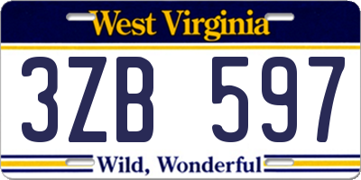 WV license plate 3ZB597