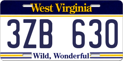 WV license plate 3ZB630