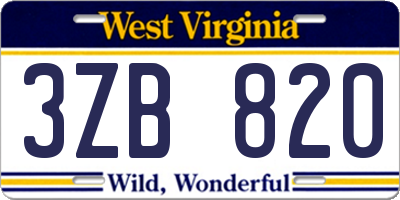 WV license plate 3ZB820