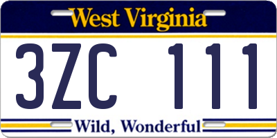 WV license plate 3ZC111
