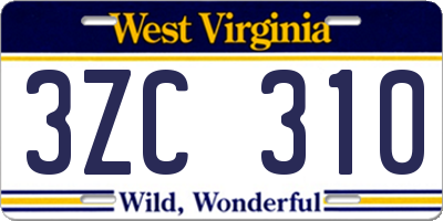 WV license plate 3ZC310