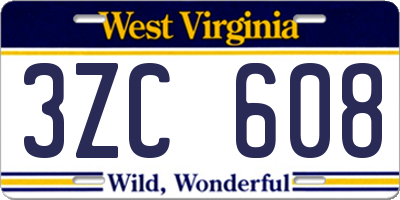 WV license plate 3ZC608