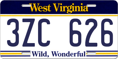 WV license plate 3ZC626