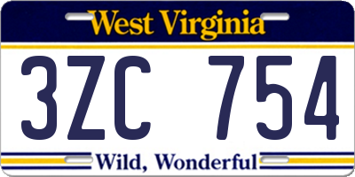 WV license plate 3ZC754