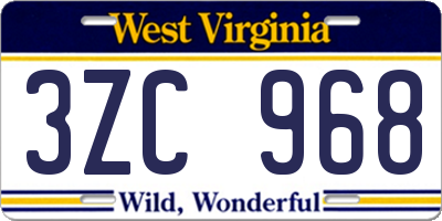 WV license plate 3ZC968
