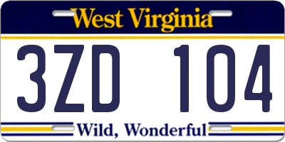 WV license plate 3ZD104