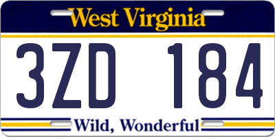 WV license plate 3ZD184