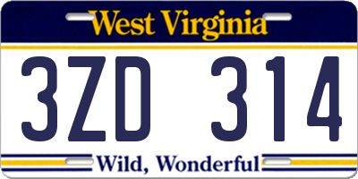 WV license plate 3ZD314