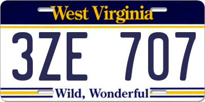 WV license plate 3ZE707