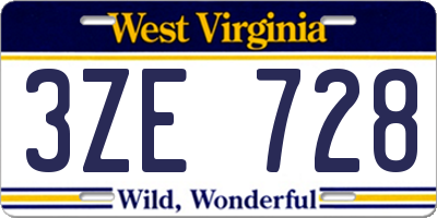 WV license plate 3ZE728