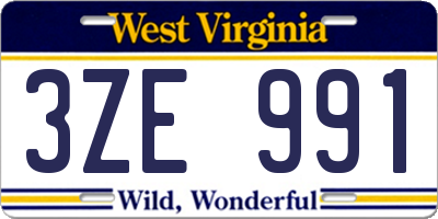 WV license plate 3ZE991