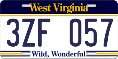 WV license plate 3ZF057