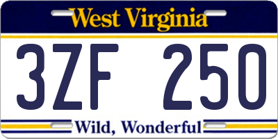 WV license plate 3ZF250