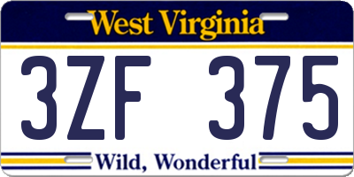 WV license plate 3ZF375