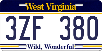 WV license plate 3ZF380