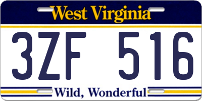WV license plate 3ZF516